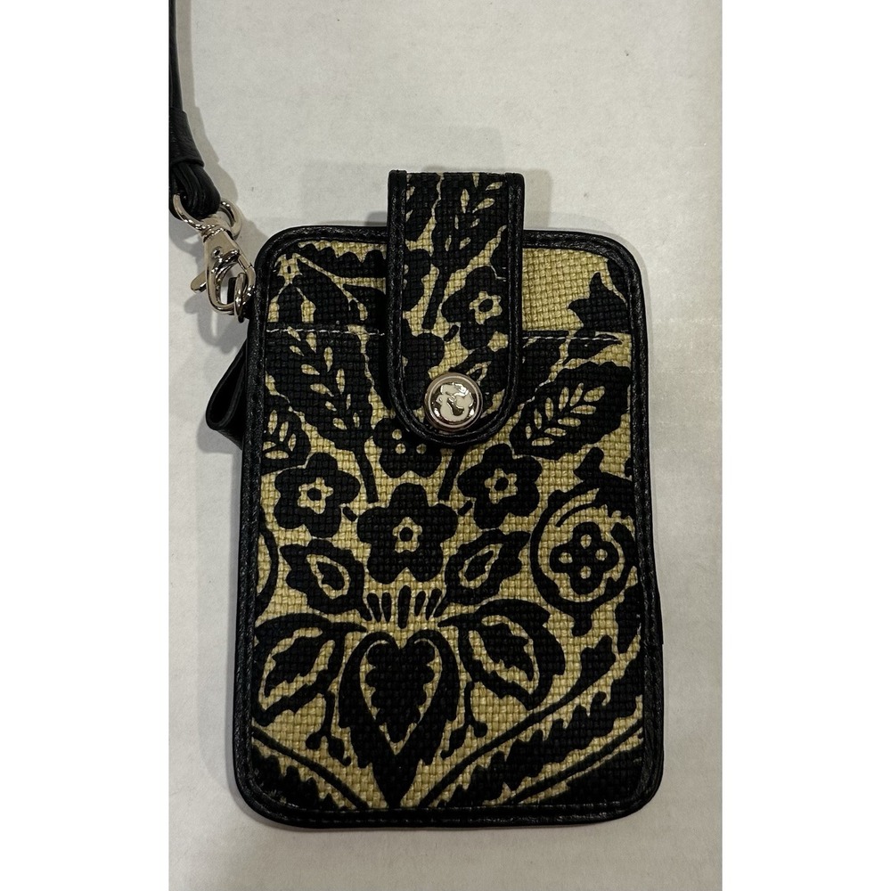 Spartina Daufuskie Wallet Wristlet Natural Linen Genuine Leather Black Tan